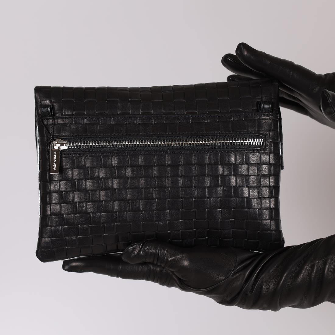 Handtasche schwarz-silber Leder