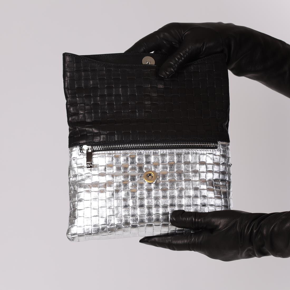 Handtasche schwarz-silber Leder