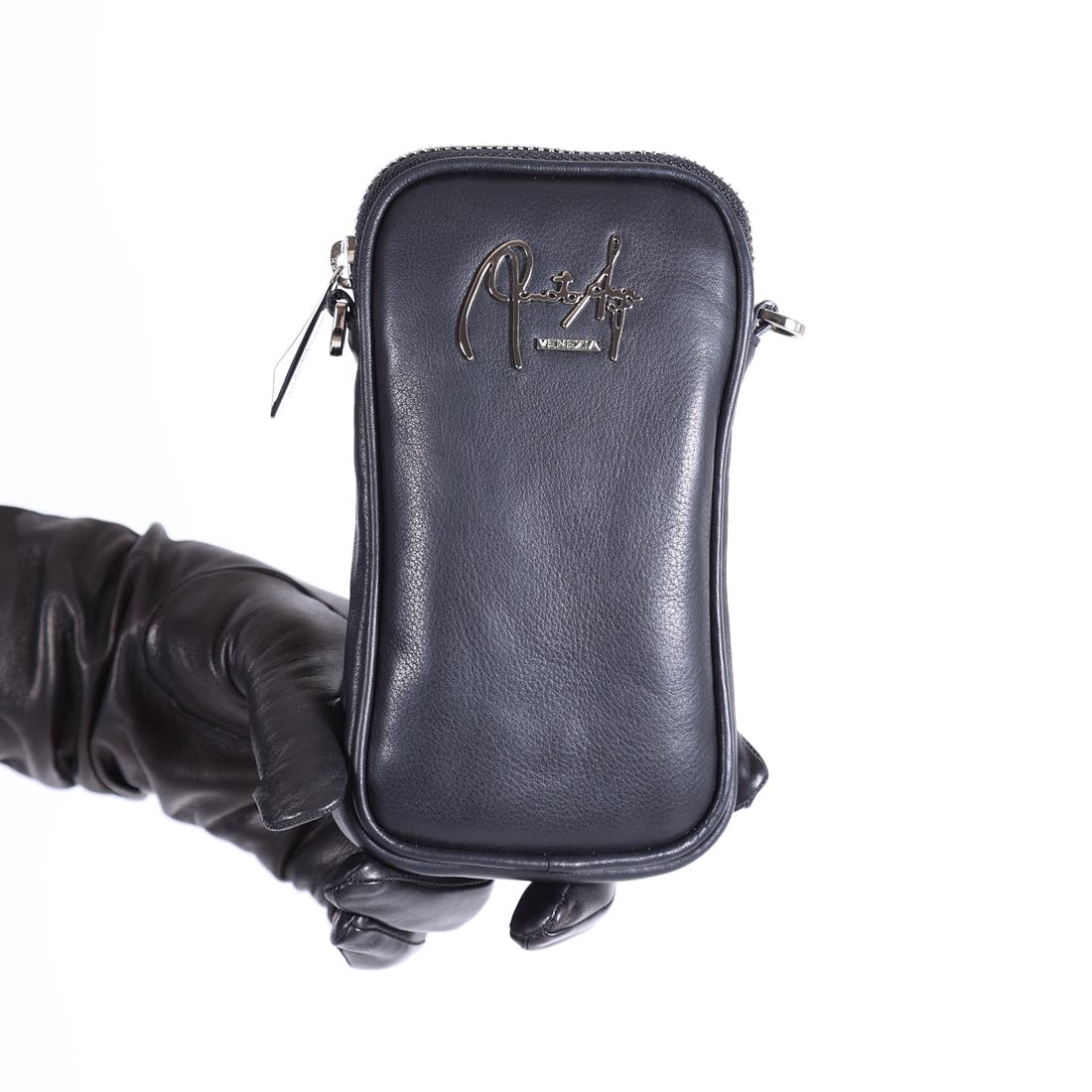 Mini-Tasche - Handy Umhängetasche schwarz Leder