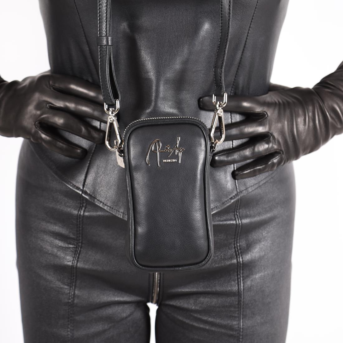 Mini-Tasche - Handy Umhängetasche schwarz Leder
